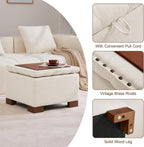 WUTUTUEE 24" Square Fabric Storage Ottoman with Wooden Tray Top, Modern Tufted Button Upholstered Footstool Coffee Table, Multifunctional Small Storage Ottoman for Living Room Bedroom, Beige
