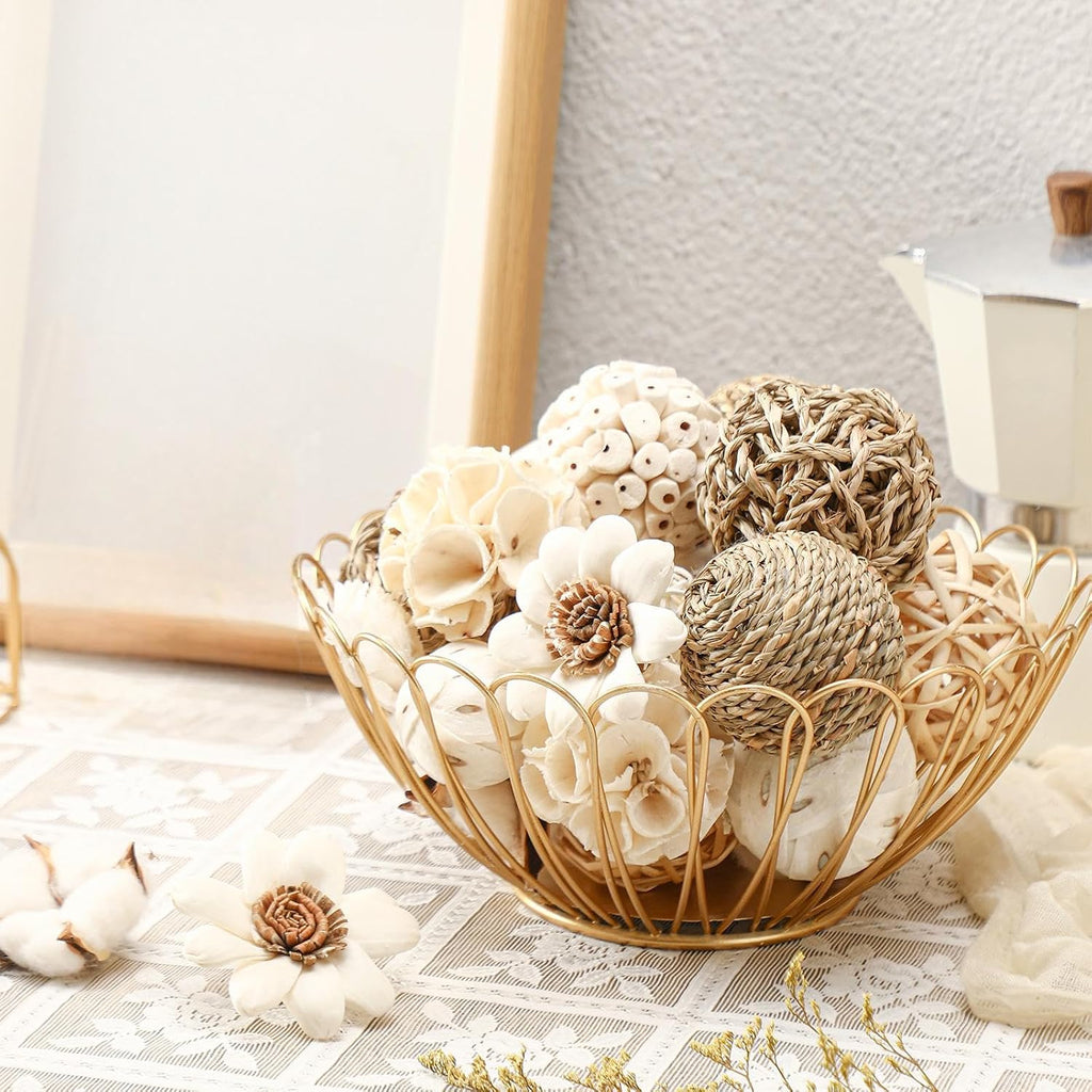 Riceshoot White 2 Pack Potpourri Decorative Balls Bowl Filler Decor Summer Natural Vase Bowl Filler Centerpiece Assorted Spherical Sunflower Lemon Rattan Twigs Wicker Ball Cotton for Home