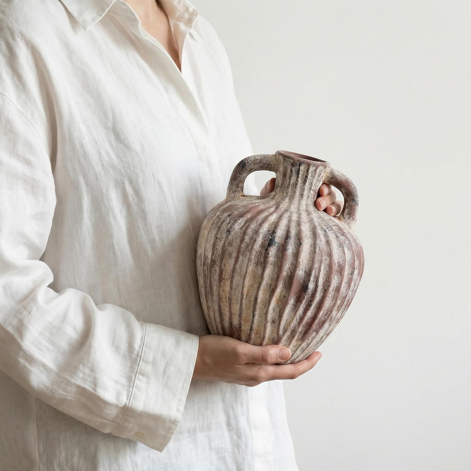 Ceramic Vases Set of 2, Flower Vase Bud Vases Small Vase for Pampas Grass Home Decor Modern Boho Living Room Bathroom Office Coffee Desk Fireplace Centerpieces Gift for Mother, Wife