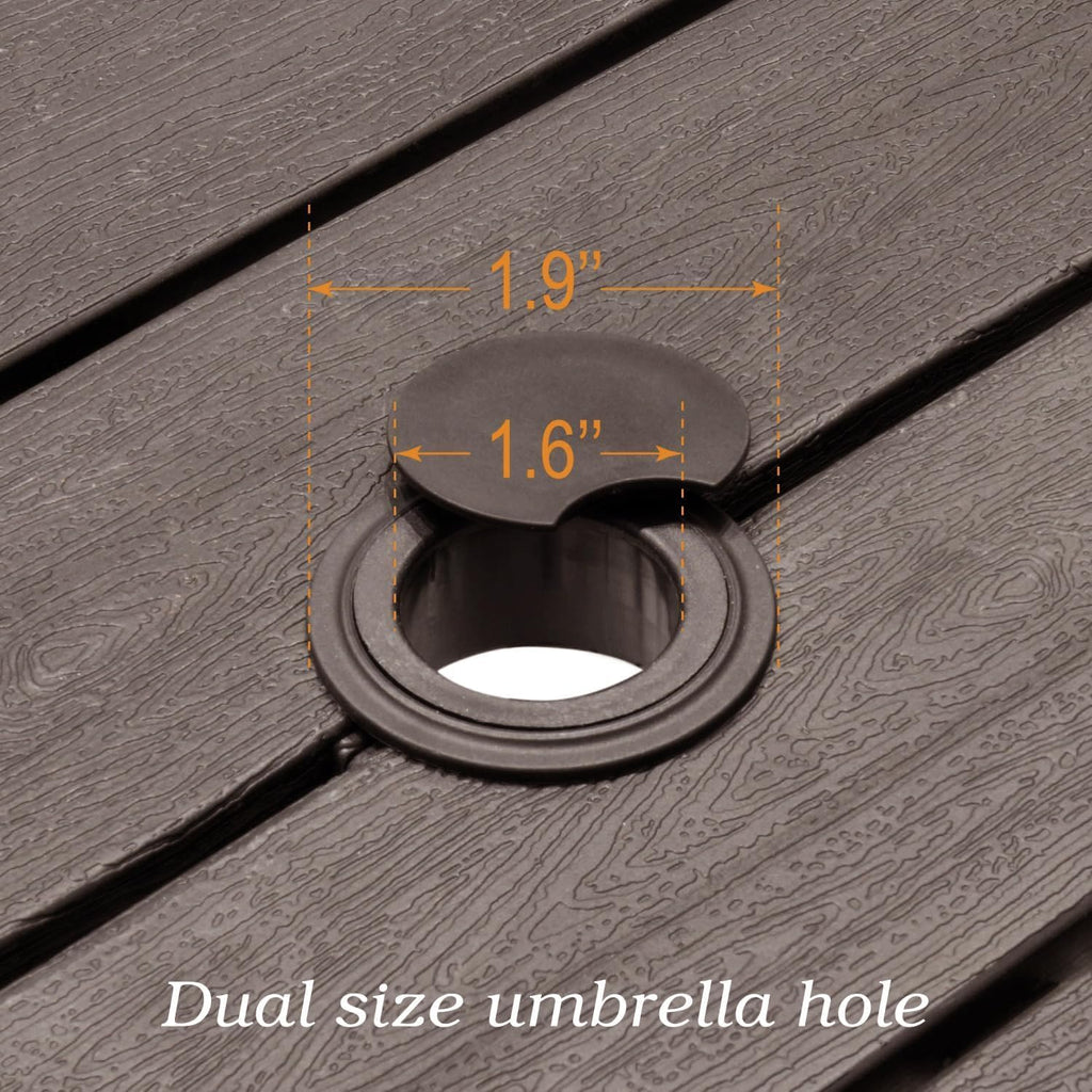 Anmutig Outdoor Dining Table with 1.6" Umbrella Hole, Picnic Table Brown Plastic Square Backyard Bistro Table Outdoor Dining Table for Garden, Poolside, Backyard