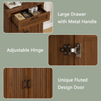 Buffet Cabinet with Storage Drawer, Farmhouse Coffee Bar Table with Storage Drawer and Adjustable Shelf, Small Fluted Sideboard Cabinet for Kitchen, Dining Room, Living Room, Entryway, Modern Walnut