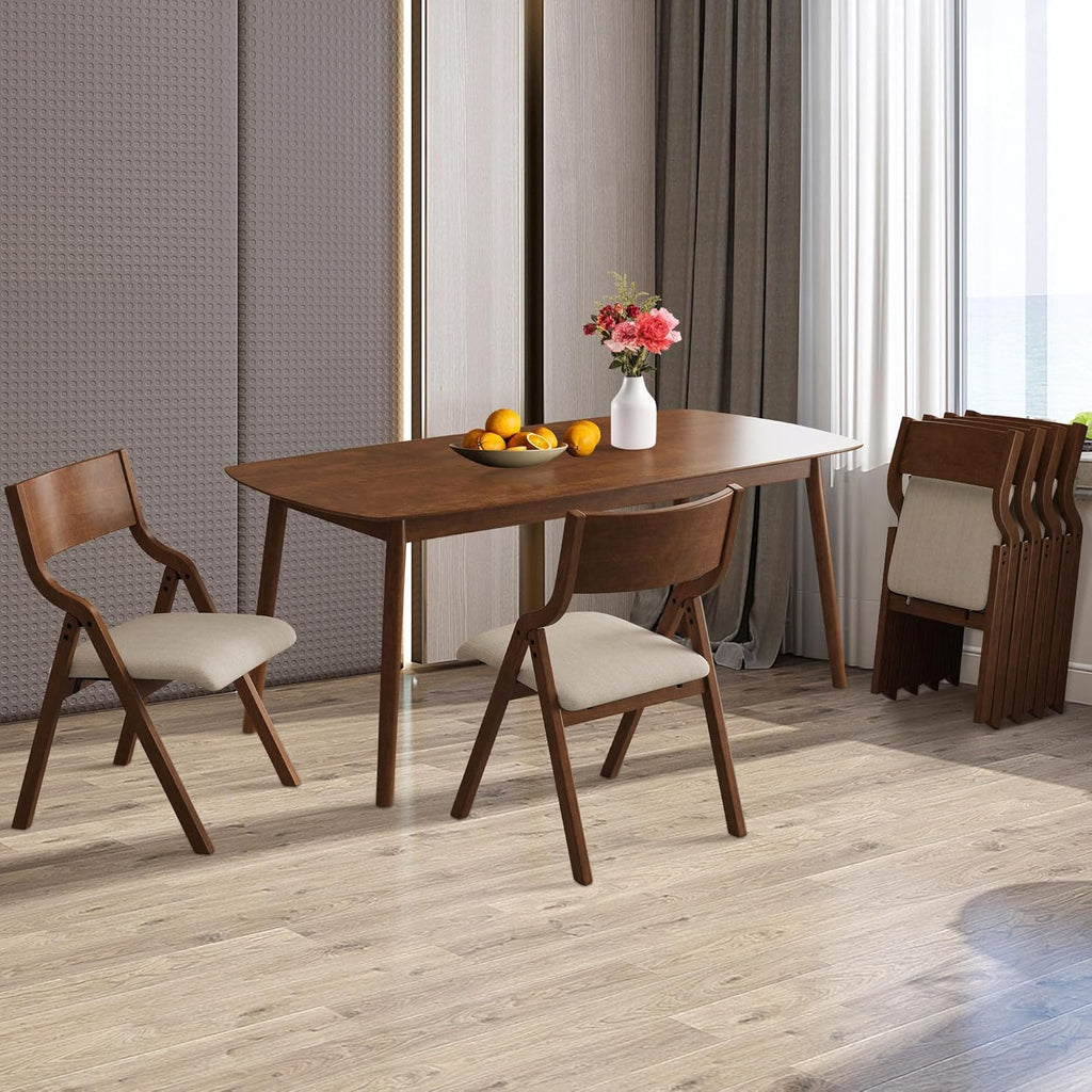 Ball & Cast Folding Dining Chairs Set of 2,Portable Kitchen Chairs with Padded Cushions,Ergonomical Design,Foldable Wood Dining Chairs for Dining Room,Restaurant,Kitchen,Office,Indoor,Taupe+Walnut