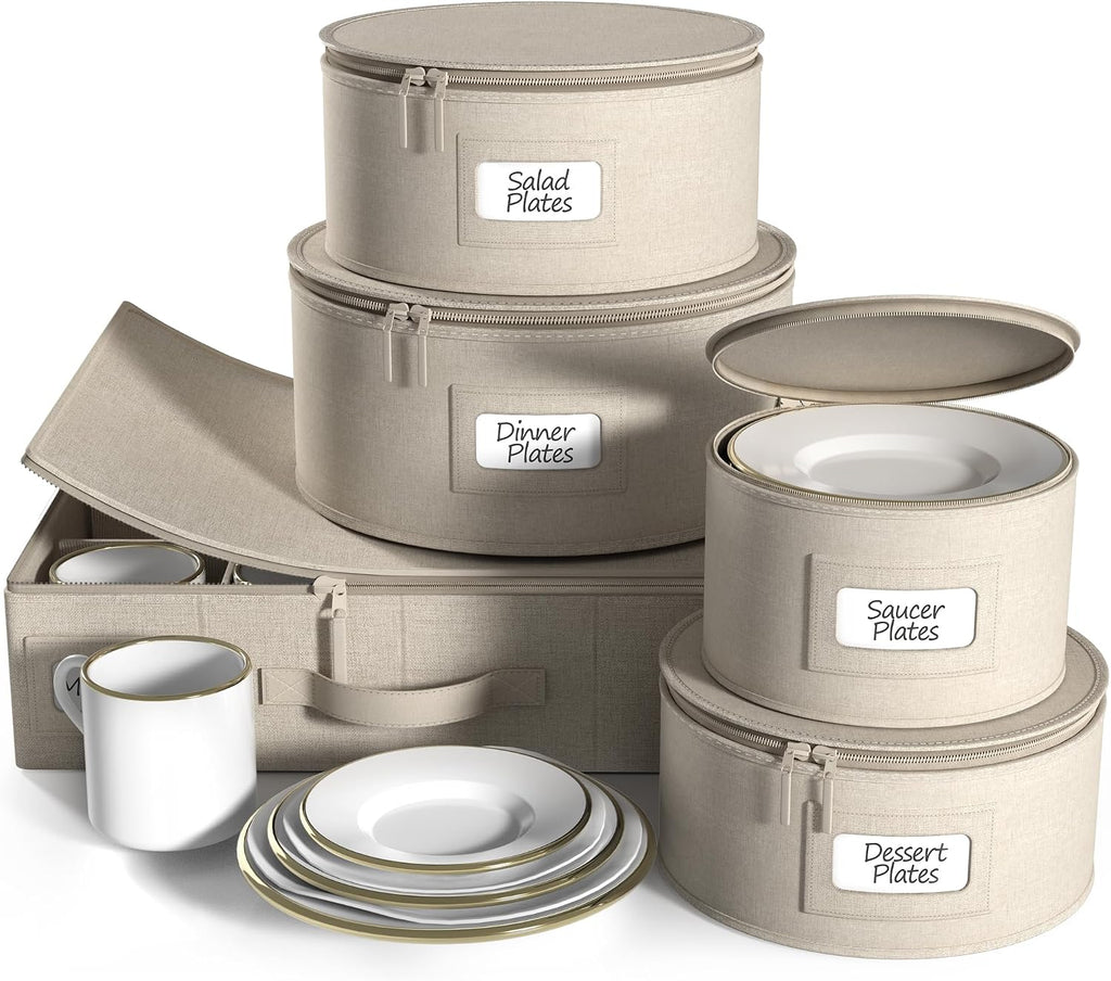 Sorbus China Storage Containers Hard Shell - Glass & Dish Storage Containers for Transport, Moving, Party - 5 Pc. Stackable Plate Storage Set for Dinnerware, Mugs, Cups - Felt Plate Protector included
