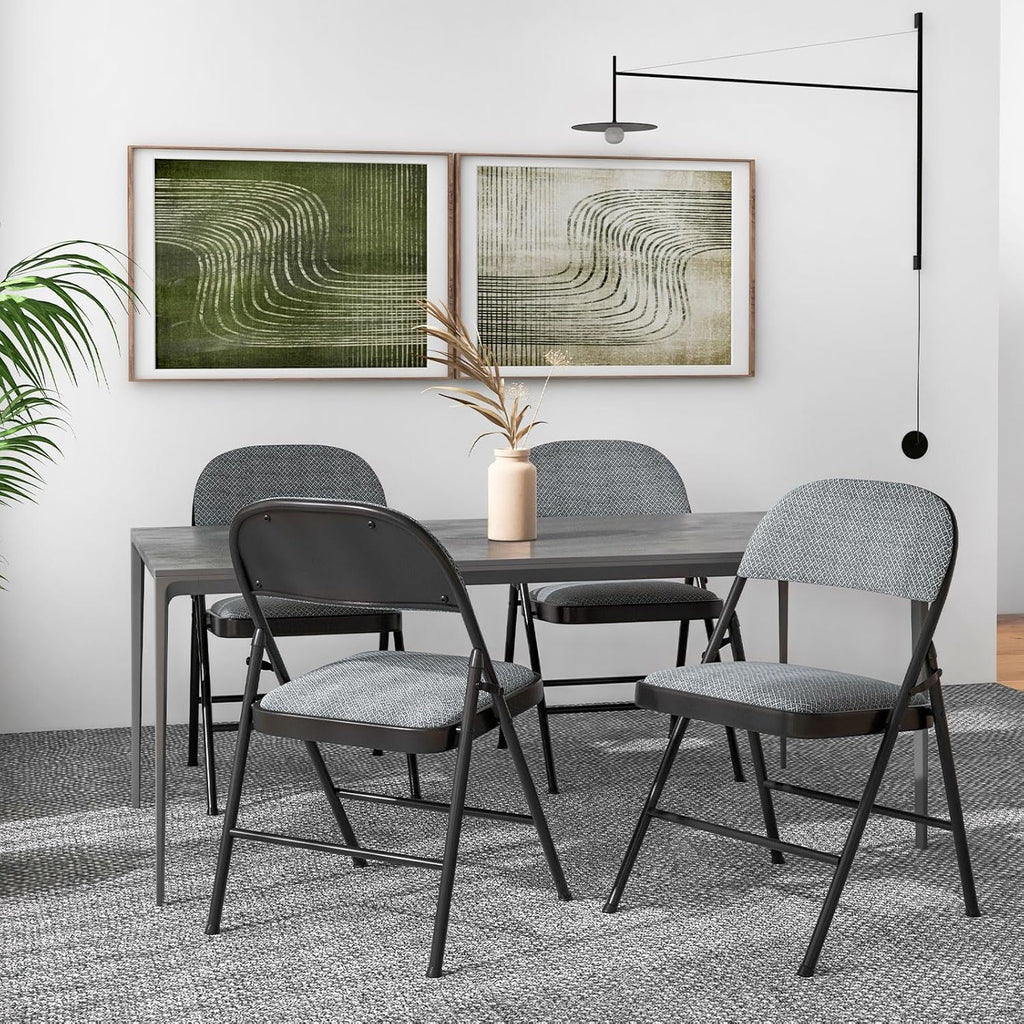COSTWAY 6 Pack Upholstered Folding Chairs, Foldable Chair with Steel Frame and Fabric Padded Seat & Backrest for Home Office Outside Party Event, Grey & Black