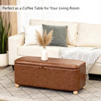 Homebeez 40 inch Storage Ottoman Bench, Faux Leather Upholstered Foot Rest Stool for Bedroom, End of Bed Bench for Living Room, Entryway (Vintage Brown)