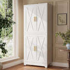 Modular Metal Storage Cabinet,75" White Stackable 2-in-1 Metal Cabinets with 4 Doors & 6 Adjustable Shelves,Freestanding Floor Storage for Kitchen,Home Office Living Room,Dining Room