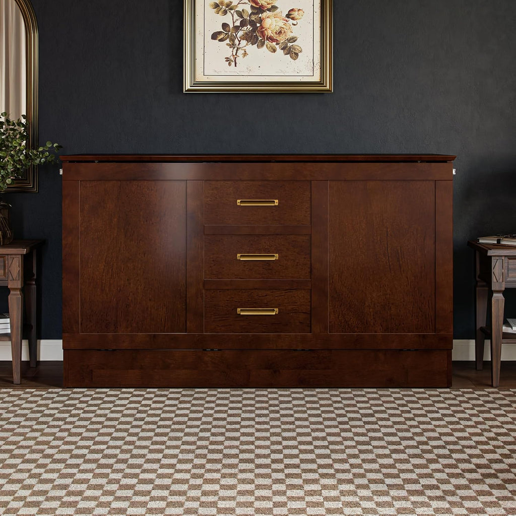 AFI, Charleston Queen Wood Murphy Bed Chest with 6" Mattress, Walnut