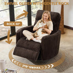 SUNWAVE 40" Oversized Power Nursery Rocking Recliner Barrel Chair, Swivel Nursing Chair with Electric Headrest & Anti-Pinch, Lay-Flat Corduroy Rocking Chair Nursery with USB/Type-C