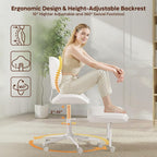 Cross Legged Office Chair with Wheels for ADHD, Ergonomic 360° Swivel Height-Adjustable Meditation Chair for Yoga, Wide Kneeling Chair with Strong Lumbar Support, PU Leather, Off White