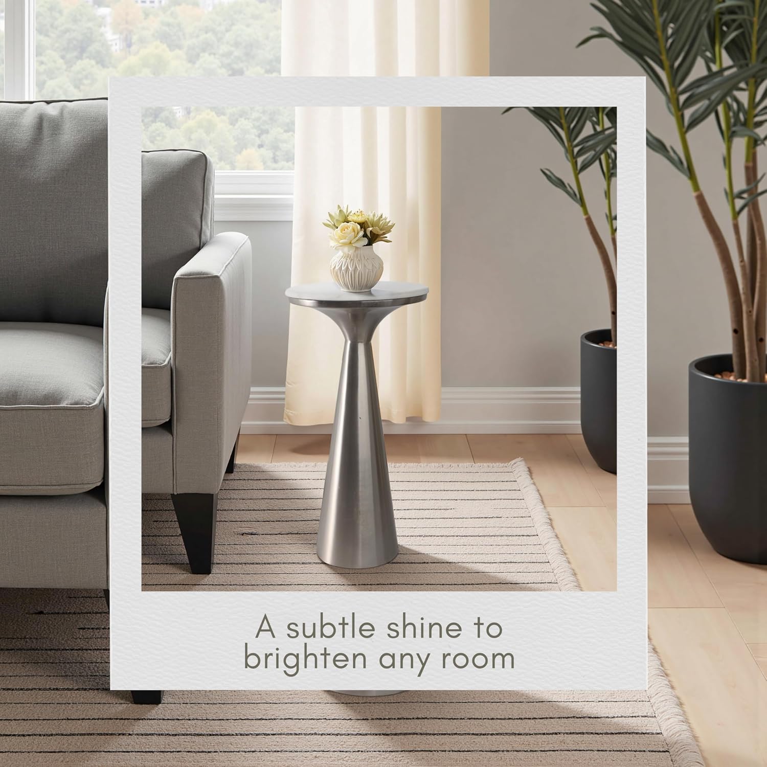 Metal Accent Table with Marble Top - Modern Round Side Table for Living Room and Bedroom - Tapered Base - Indoor Use Only - Marble and Metal Home Decor - Living Room Accent – 22", Silver