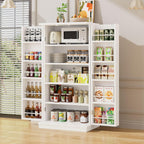 47in Kitchen Pantry Cabinet, Wood Kitchen Storage Pantry Cabinets Freestanding Pantries Cabinets with Doors & Adjustable Shelves, White