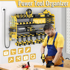Power Tool Organizer Wall Mount with Charging Station,4 Layer Heavy Duty Metal Storage Rack with 8 Cordless Drill Holder,Battery Utility Rack Gift for Garage workshops Room(Yellow)