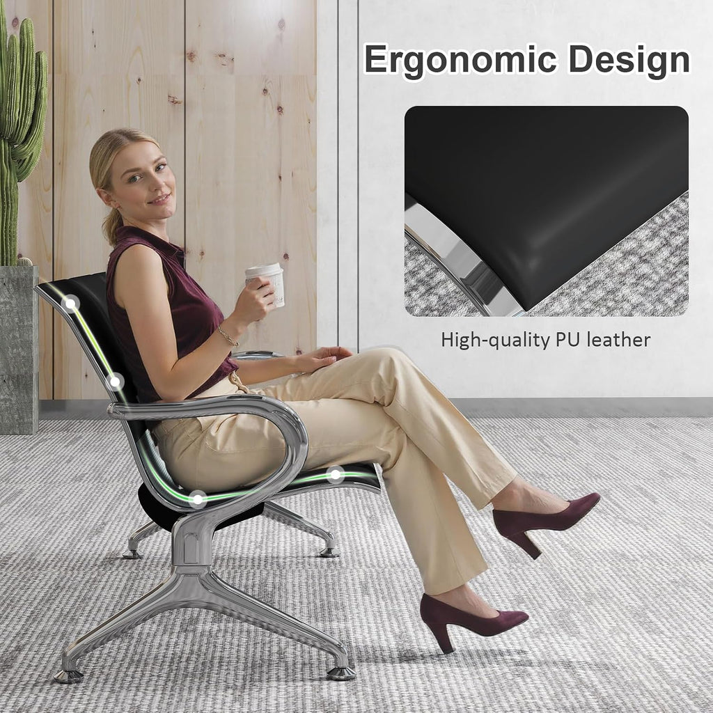 Kinfant 6-Seat Waiting Room Bench Set - PU Leather Office Chair Guest Reception Waiting Room Chair for Airport, Hospital, Bank, Salon, Barbershop