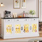 YITAHOME Sideboard Buffet Cabinet with Storage, 65" Buffet Table with 4 Glass Doors and 3 Drawers, Coffee Bar Cabinet with Adjustable Shelves for Kitchen, Living Room, White