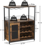 IDEALHOUSE 3-Tier Wine Bar Cabinet with Detachable Wine Rack and Storage Space, Buffet Cabinet with Glass Holder and Mesh Door, for Kitchen, Living Room and Bar (Rustic Brown)