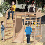 Indoor Playground 7 in 1 Jungle Gym Playset for 2 6yrs Slide, Climbing Wall, Rope Wall Climber, Monkey Bars, Swing Waldorf and Montessori Style Wooden Climb Set.