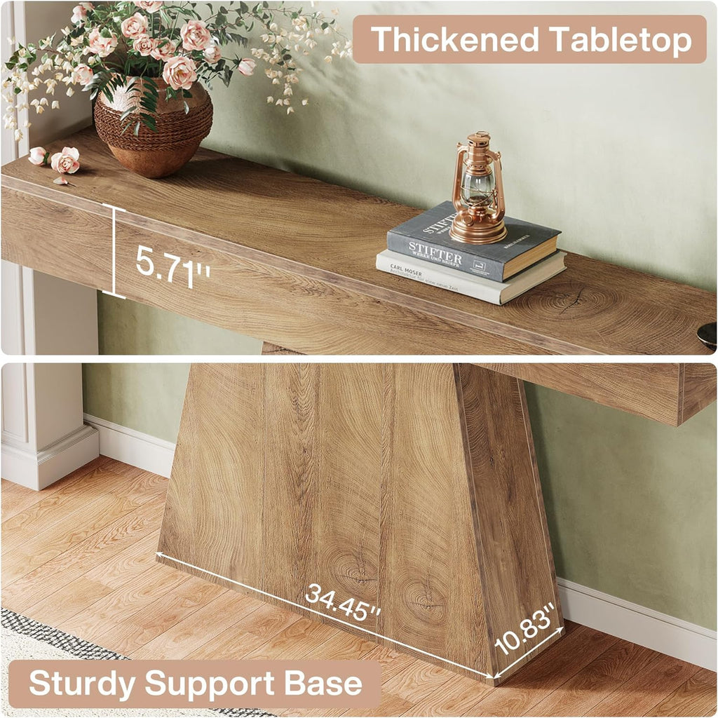 Tribesigns 63" Console Table, Farmhouse Entryway Table with Trapezoidal Base, Narrow Long Wood Sofa Table Behind Couch Table for Entrance, Hallway, Living Room, Natural