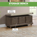 OSP Home Furnishings Dover Coastal Lift-Top Storage Bench with Shutter Face Styling, Dark Walnut Finish with Beige Fabric Cushion