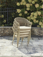 Signature Design by Ashley Ocean Park Set of 4 Outdoor Chairs with Cushions, Stackable, Rope Back, Powder Coated Aluminum Frame, Performance Fabric, Beige
