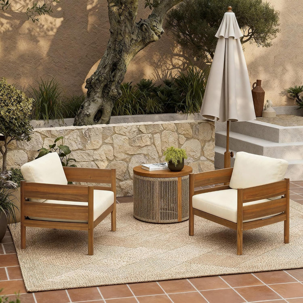 LuxenHome Acacia Wood Outdoor Patio Chair, Wooden Patio Lounge Chair with Cushions, Outside Club Chair with Thick Seat, Armchiar for Balcony, Lawn, Garden, Porch
