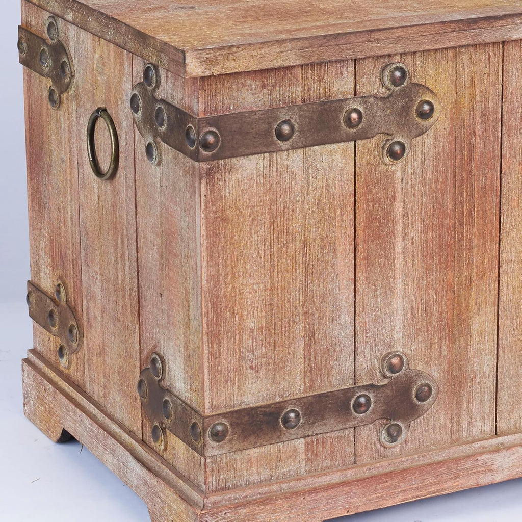 Household Essentials Victorian Style Decorative Trunk in Chinese Fir Wood with Metal Accents, Natural