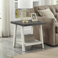Modern Industrial Wooden End Table, 2-Tier Small Sofa Side Table with Storage for Living Room, Bedroom, Small Spaces, Charcoal + Beige