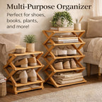 9 Tier Bamboo Shoe Rack, 2-9 Tier Foldable Bamboo Shoe Rack Options, The 9-Tier No-Assembly Vertical Design Bamboo Rack, for Shoes, Books, Vase, Save Space, Easy to Use (2-Tier)