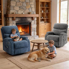 360° Swivel Rocking Recliner Chair, Massage Lazy Boy Recliner, Small Spaces Recliner for Living Room, Bedroom and Nursery, Navy Blue Chenille