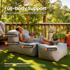 Outdoor Indoor Bean Bag Chair with Ottoman, 2-in-1 Lounge Beanbag with Filling, Water-Repellent Polyester Patio Sofa, Full-Body Ergonomic Support Floor Seating, Dark Gray