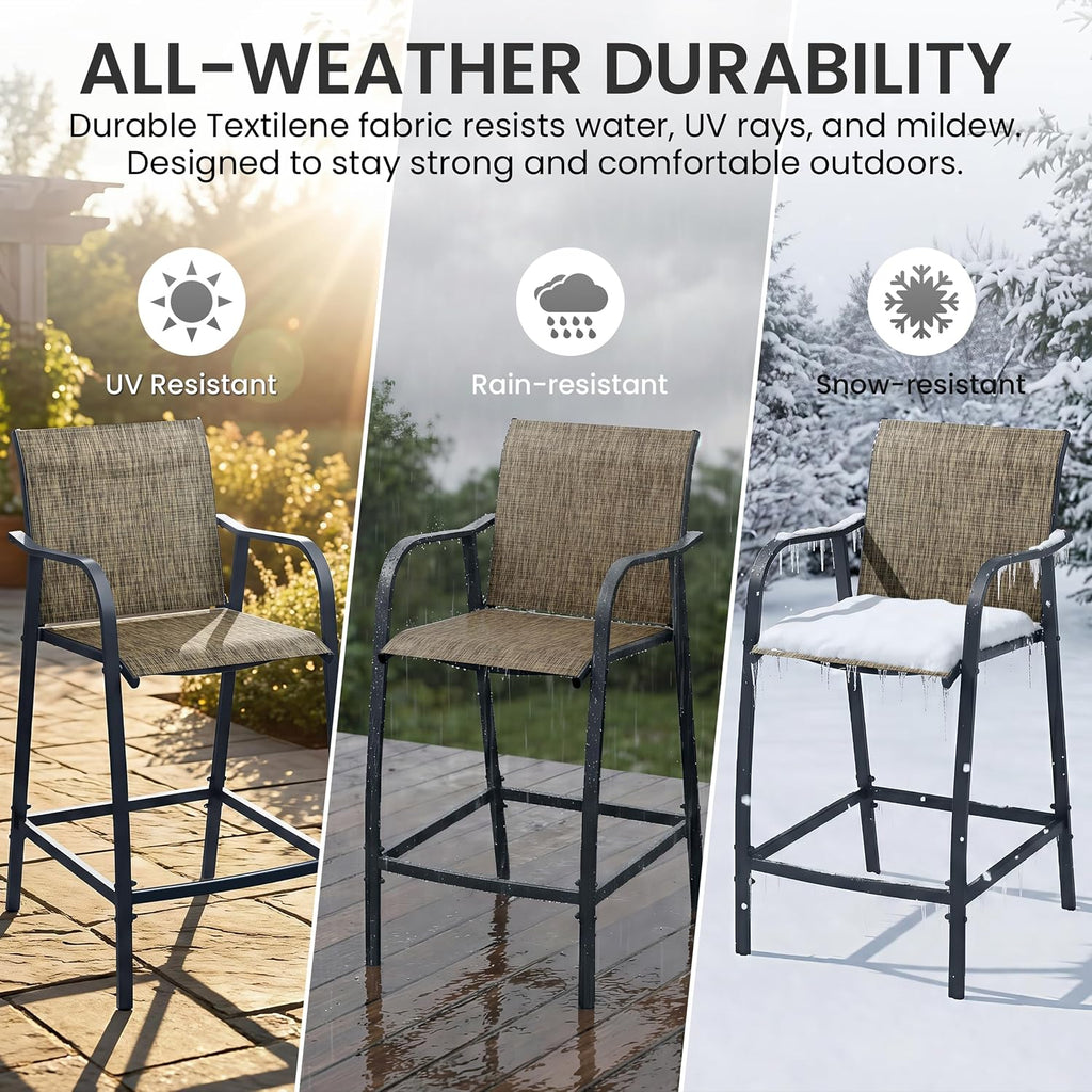 Crestlive Outdoor Bar Stools Set of 2, 500 lb Capacity Metal Patio Bar Chairs with Breathable Mesh Seat and Back – 28.7" Bar Height Stool for Backyard and Balcony