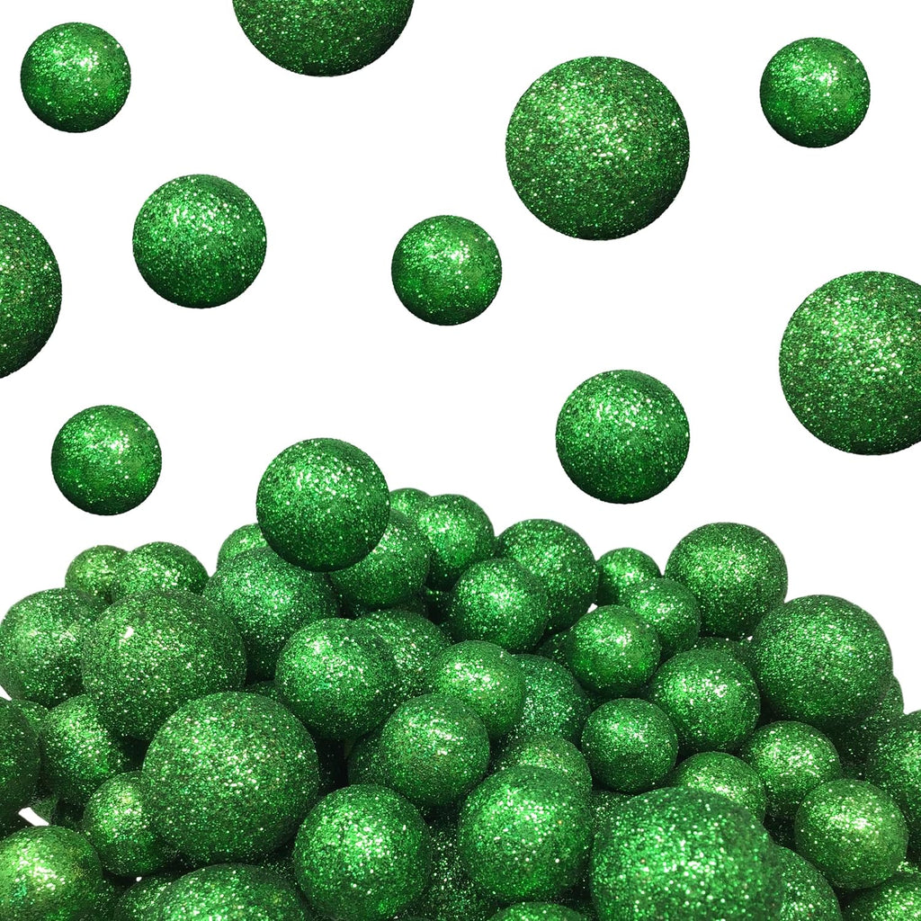 Green Glitter Foam Balls for Crafts, About 625 Mini Decorative Vase Filler Balls, Sparkly Table Scatter Confetti Decorations, 3/8" to 3/4", Green Party, Holiday, Wedding & DIY Décor
