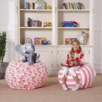 Aubliss Stuffed Animal Bean Bag Storage Chair, Beanbag Covers Only for Organizing Plush Toys, Turns into Bean Bag Seat for Kids When Filled, Medium 32"-Canvas Stripes Pink/White