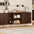 DHH Sideboard Buffet Cabinet with Storage,Mid Century Modern Fluted Accent Coffee Bar Console Table,Tambour Sliding Doors& Adjustable Shelf for Kitchen, Living Room, Entryway(Walnut,55 Inch)