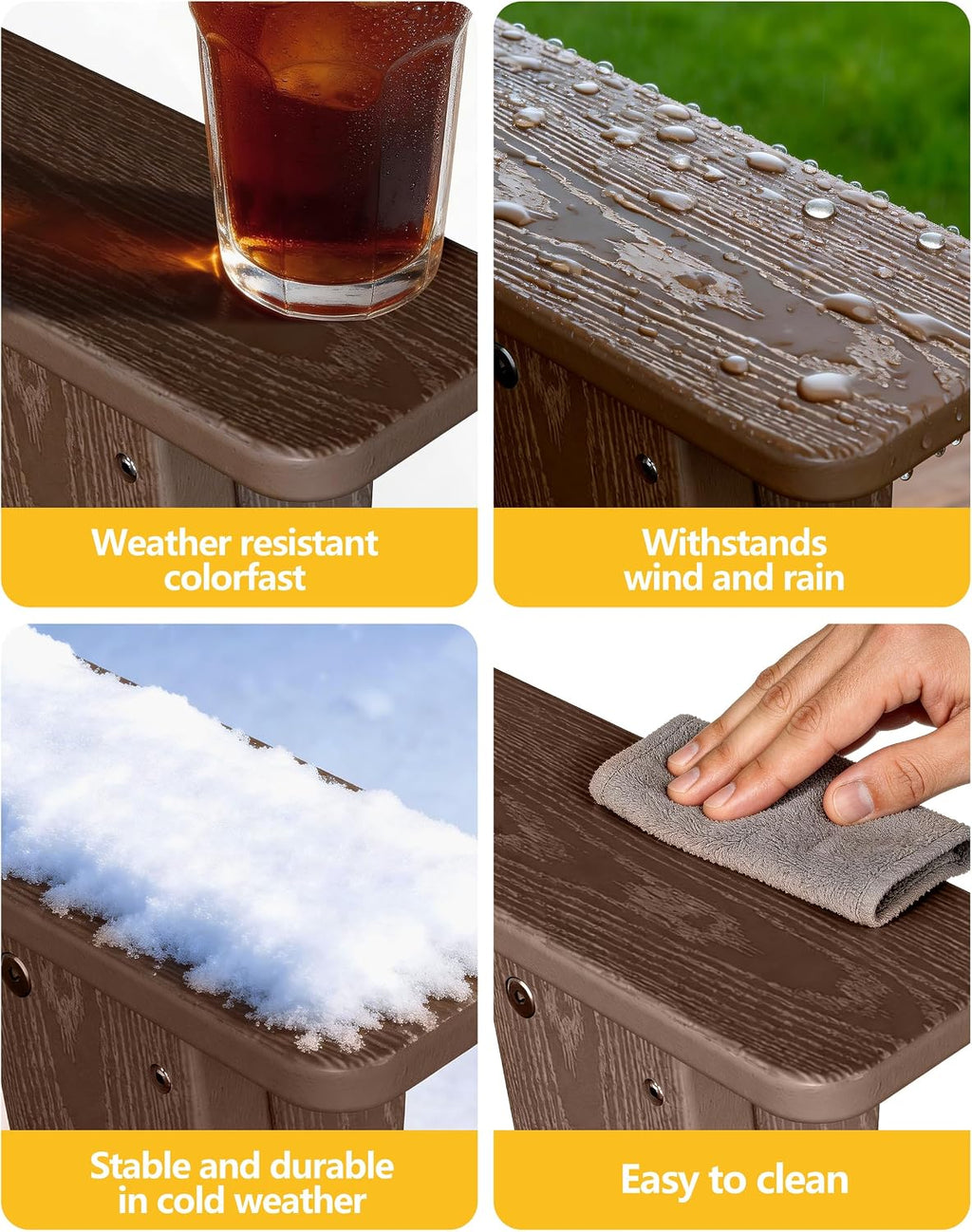 Folding Adirondack Chair Set of 4, Lightweight - Portable HDPE Patio Chair, All-Weather Space-Saving Foldable Fire Pit Seating for Camping, Backyard, Deck-Coffee