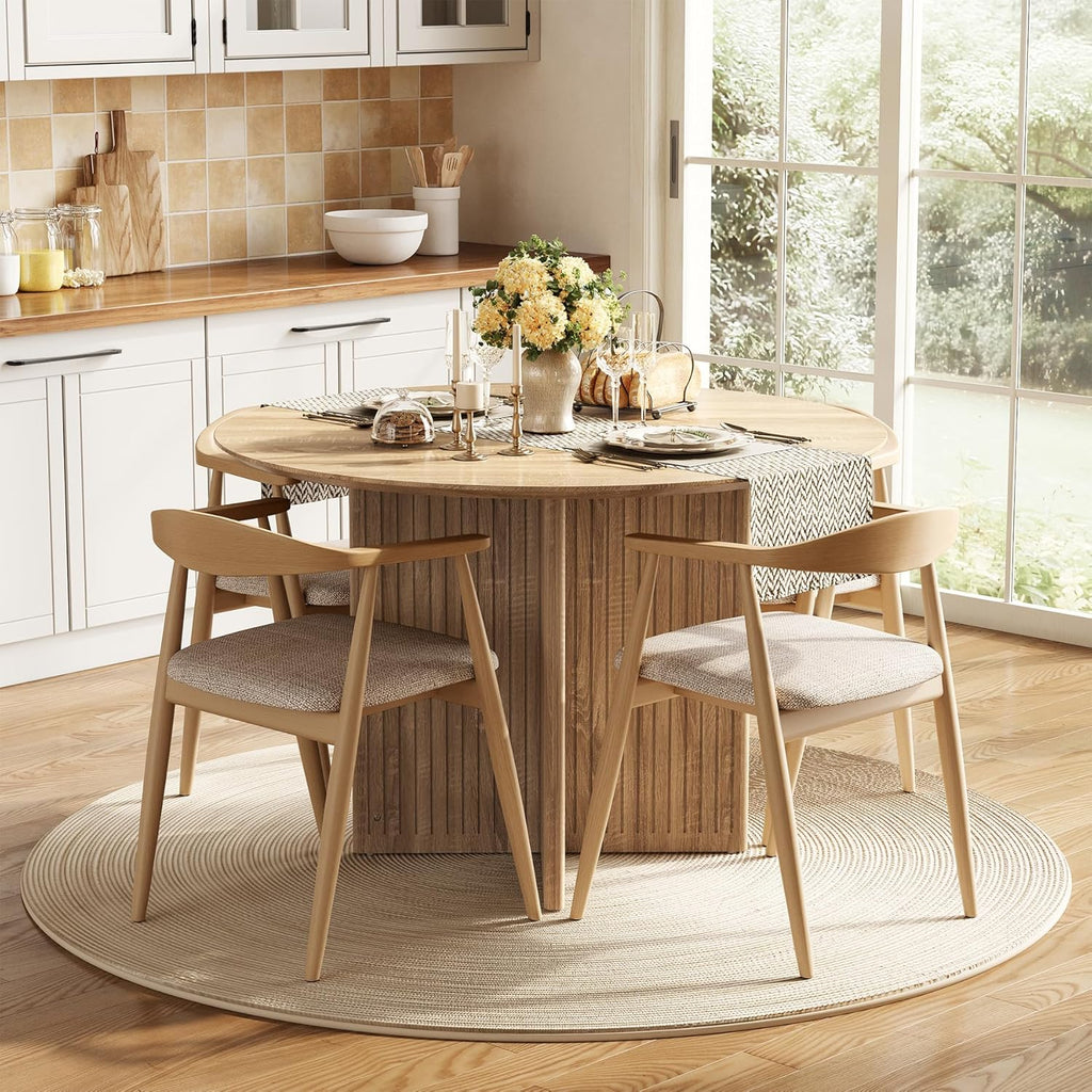 LITTLE TREE Round Dining Table for 4-6 People, Modern Wooden Kitchen Table with Pedestal Base, Small Dinner Table for Dining Room, Kitchen, Living Room