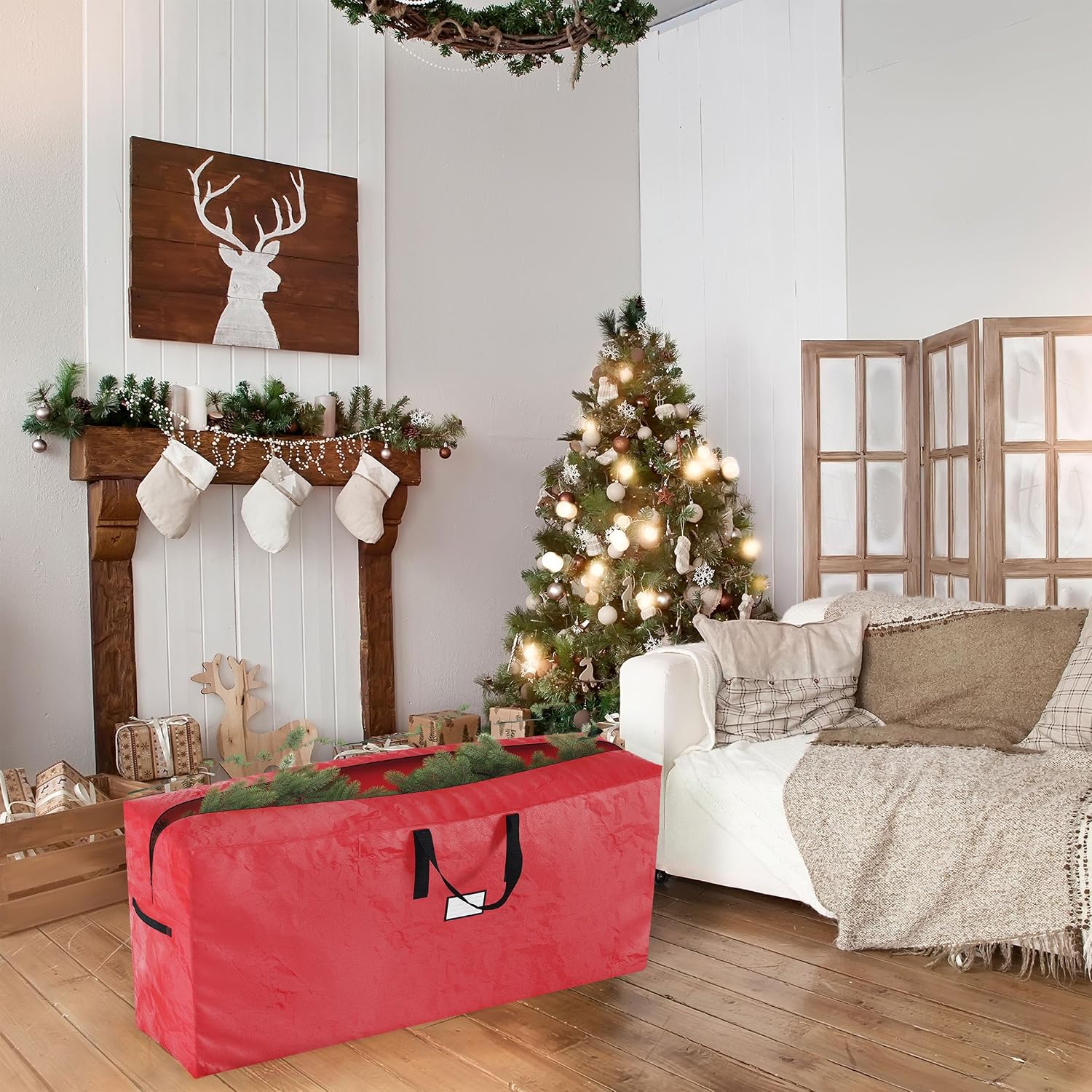 Christmas Tree Storage Bag - Waterproof Bag Holds 9-Foot Artificial Trees, Holiday Decorations, Inflatables, Garland, and More by Elf Stor (Red)