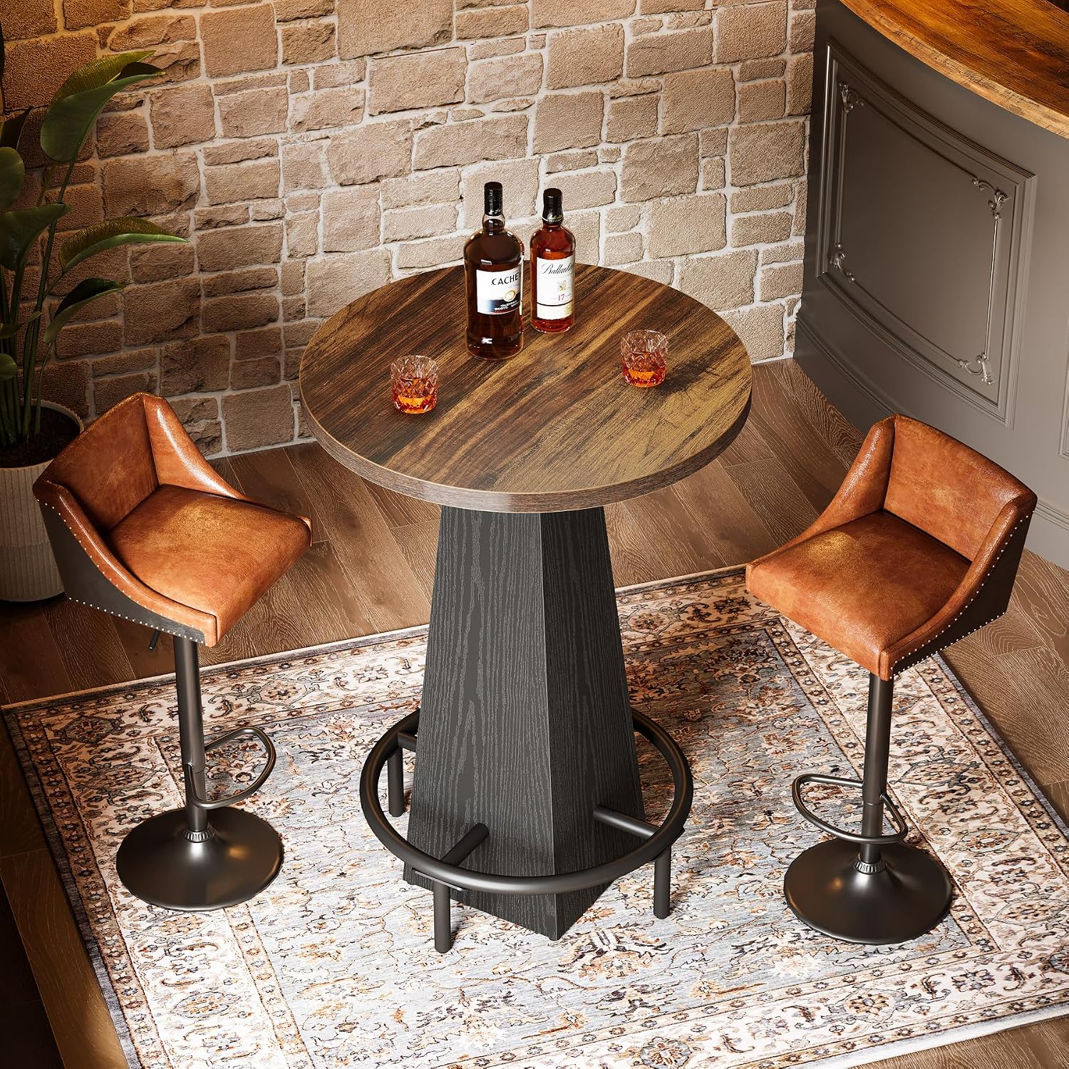 Tribesigns Bar Table, 37.4" High Round Pub Table for Small Bars, Dining Room, Kitchen, Brown and Black (Only Table)