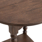 Pembroke 22” Round Cottage End Table with Spindle Legs, Lower Shelf Storage & Levelers, Rustic Oak Veneer & Pine Wood | Cocoa Brown