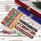 XIHIRCD 12pcs Christmas Wrapping Paper Roll Holder Clips, 8.7x1.2in Holiday Flip Wraps Clamps 12 Designs Stabilizer Slap Bands Gift Strips Flip Gadgets for Xmas Poster Wrapping Organization Storage