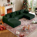 CHORRO134.6''Sectional Boneless Couch for Livingroom,Modular Corduroy Cloud Couch, U-Shaped Sofa with Chaise and Pillows,4-Deep Seat Sectional Sofa with 1 Ottoman,(Green,Left Chaise)