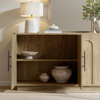Evermagin 67" Arched Oak Sideboard Buffet Cabinet with Storage | Mid-century modern wood sideboard, large credenza with 4 doors for kitchen or living room, 67"W x 31.5"H x 15.7"D
