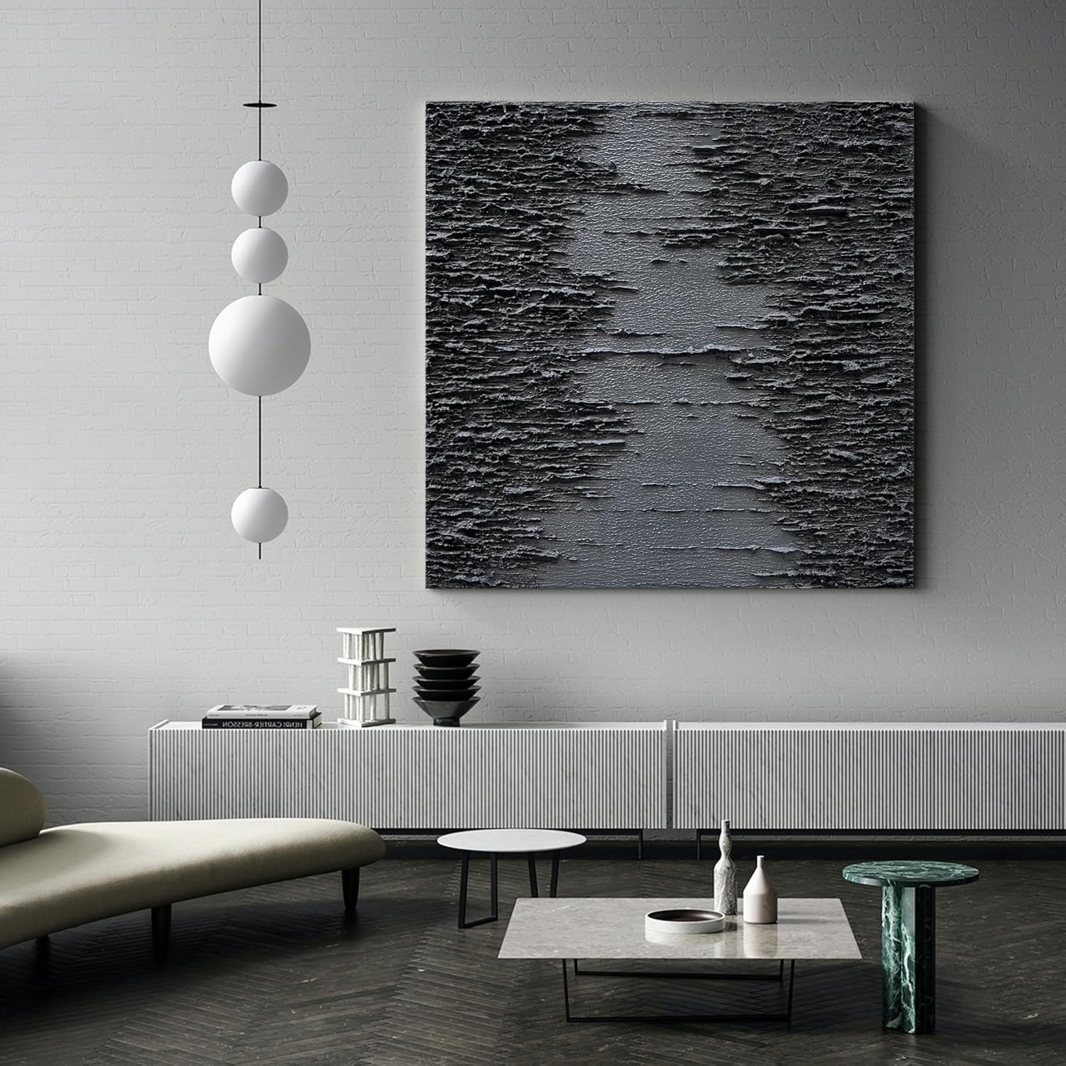 NANKAI Art Hand-Painted Thick Texture Black Canvas Art 24x24 inch Abstract Oil Home Wall Art Deco Painting