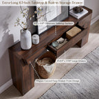 JXQTLINGMU 63" Console Table with Storage Drawer, Modern Entryway Table with Drawers, Thick Wood Legs Design, Sofa Table Behind Couch, Wood Console Tables for Entryway Hallway Living Room, Brown