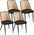 Homedot Modern Rattan Dining Chairs Black Set of 4, Upholstered Dining Room Chairs Boucle Woven Cane Kitchen Dining Accent Chairs for Reception Rooms, Restaurant
