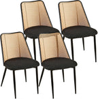 Homedot Modern Rattan Dining Chairs Black Set of 4, Upholstered Dining Room Chairs Boucle Woven Cane Kitchen Dining Accent Chairs for Reception Rooms, Restaurant