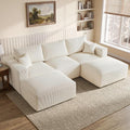 Gericco 113" Modular Sectional Couch, Cloud Boneless Sofa with Deep Seats, Upholstered Corduroy U-Shaped Sleeper Sofa with Chaise, 3-Seater Couches for Living Room, No Assembly Required, Beige
