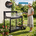 Domi Potting Benches for Outside, HDPE Garden Potting Table All Weather, Outdoor Potting Table with Storage for Patio, Backyard, Garden, Black