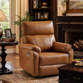 Power Recliner Chair with Adjustable Lumbar Support, Swivel Rocker Recliner with Overstuffed Armrests, Nursery Glider Recliner, Rocking Chair Nursery for Bedroom,USB&Type-C,Faux Leather Camel