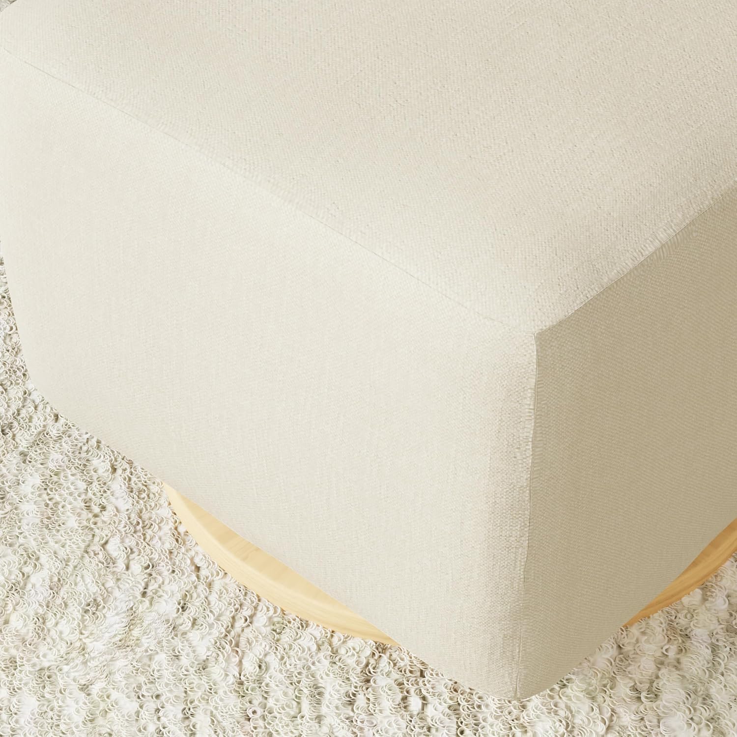 Babyletto Kiwi Gliding Ottoman in Performance Cream Eco-Weave with Light Wood Base, Water Repellent & Stain Resistant, Greenguard Gold and CertiPUR-US Certified