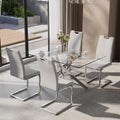 5-Piece Dining Table Set for 4, Modern Rectangular Glass Table with 4 Upholstered Leather Chairs, Space-Saving Dining Room Furniture Table & Chair Sets for Small Spaces&Apartment(Gray&Silver)